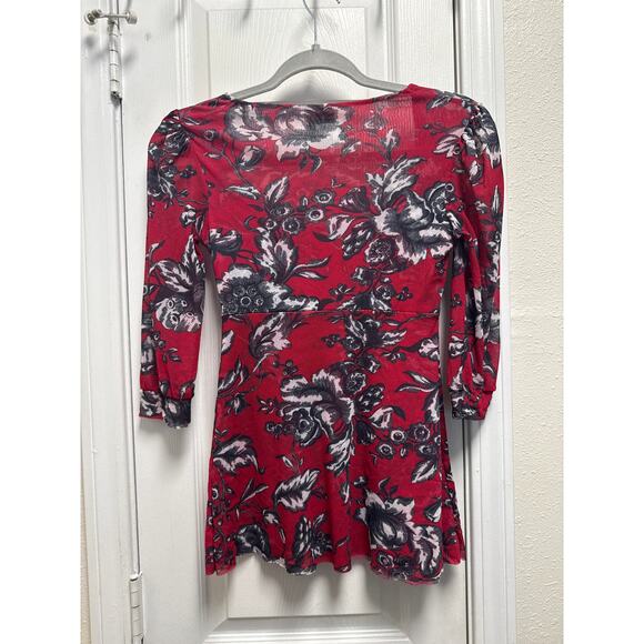 Vinatge Y2K Johnny Heaven Red Floral Mesh Puff Sleeve Baby Doll Top Size Small - Picture 3 of 5
